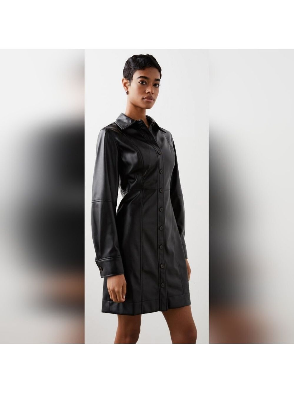 Rails | Ruby Faux Leather | Black Mini Shirtdress | Size XS